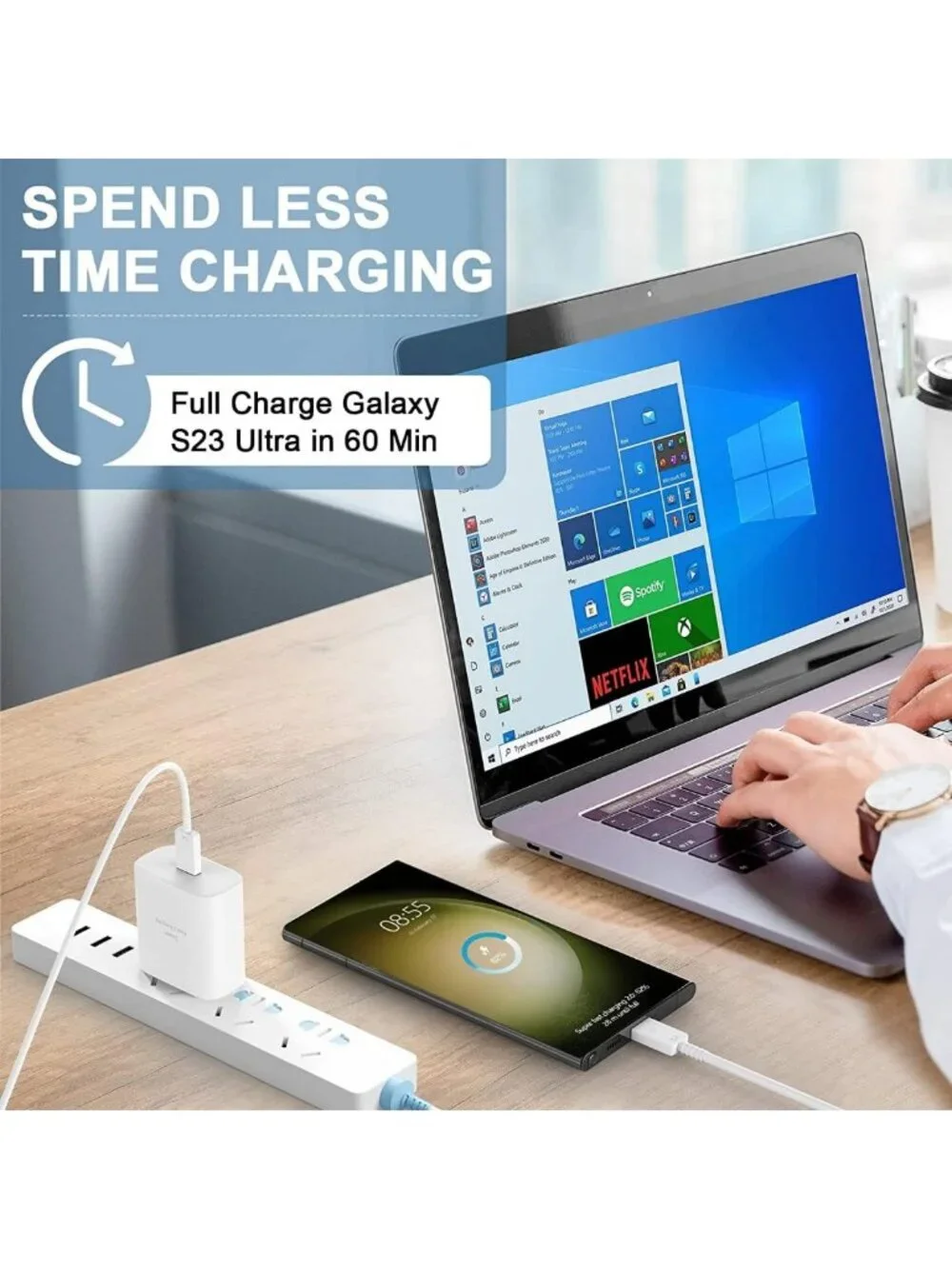 45W Super Fast USB-C Wall Charger & 6.6FT Cable for Galaxy S26/S25/S24/S23/Note